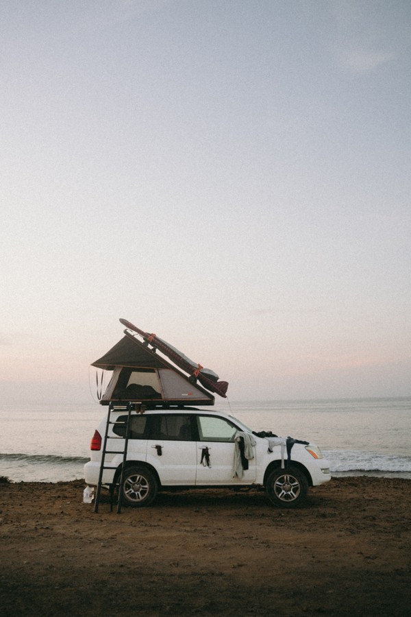 The Lexus camping beside the ocean in Baja