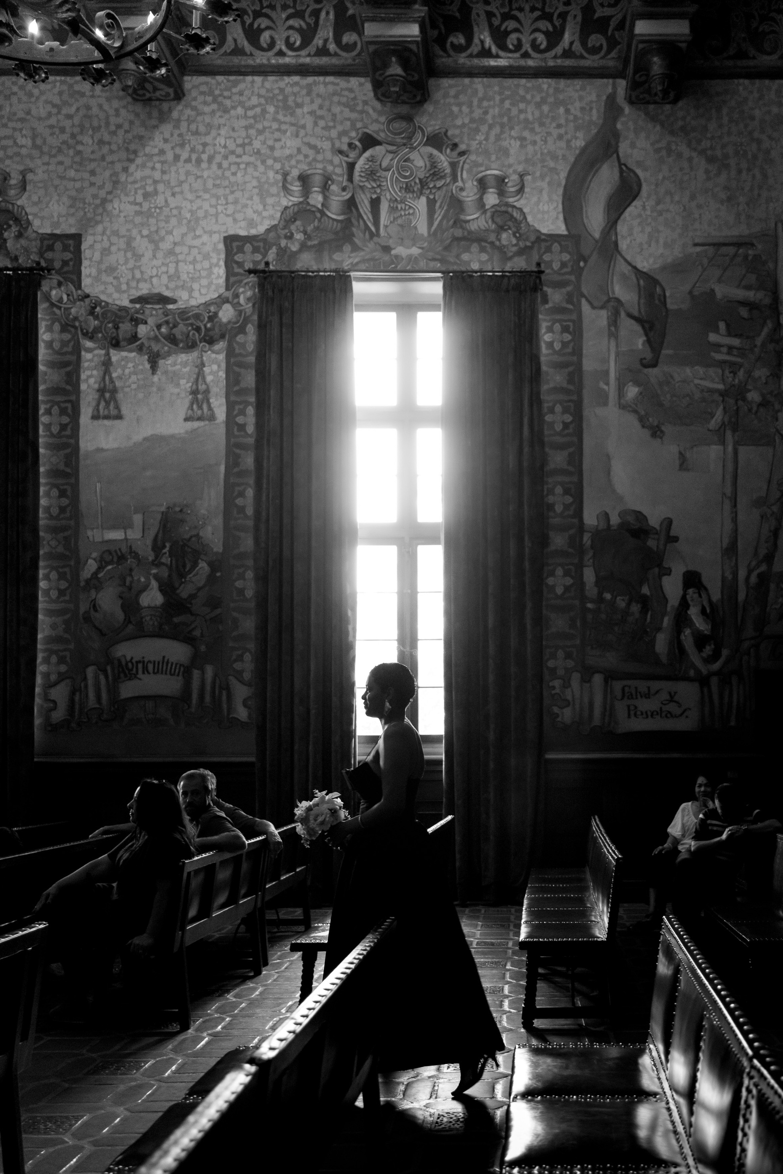 A dramatic black-and-white ceremony moment