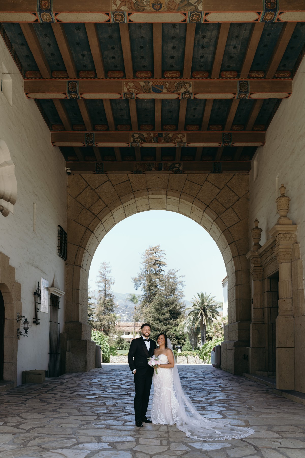 Elopement portrait with the full bridal dress